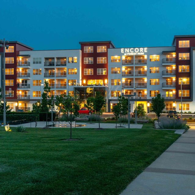 Encore at Forest Park - Modern Apartment Complex Exterior View