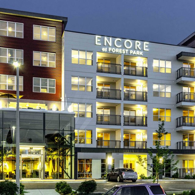 Encore at Forest Park - Modern Apartment Complex Exterior View