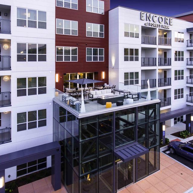 Encore at Forest Park - Modern Apartment Complex Exterior View