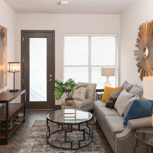 Encore at Forest Park - Modern Living Room with Glass Coffee Table
